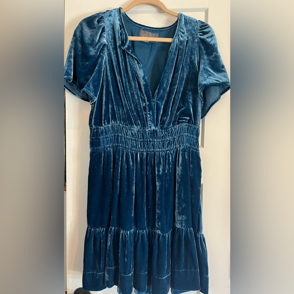 Anthropologie Deep Blue Velvet Dress